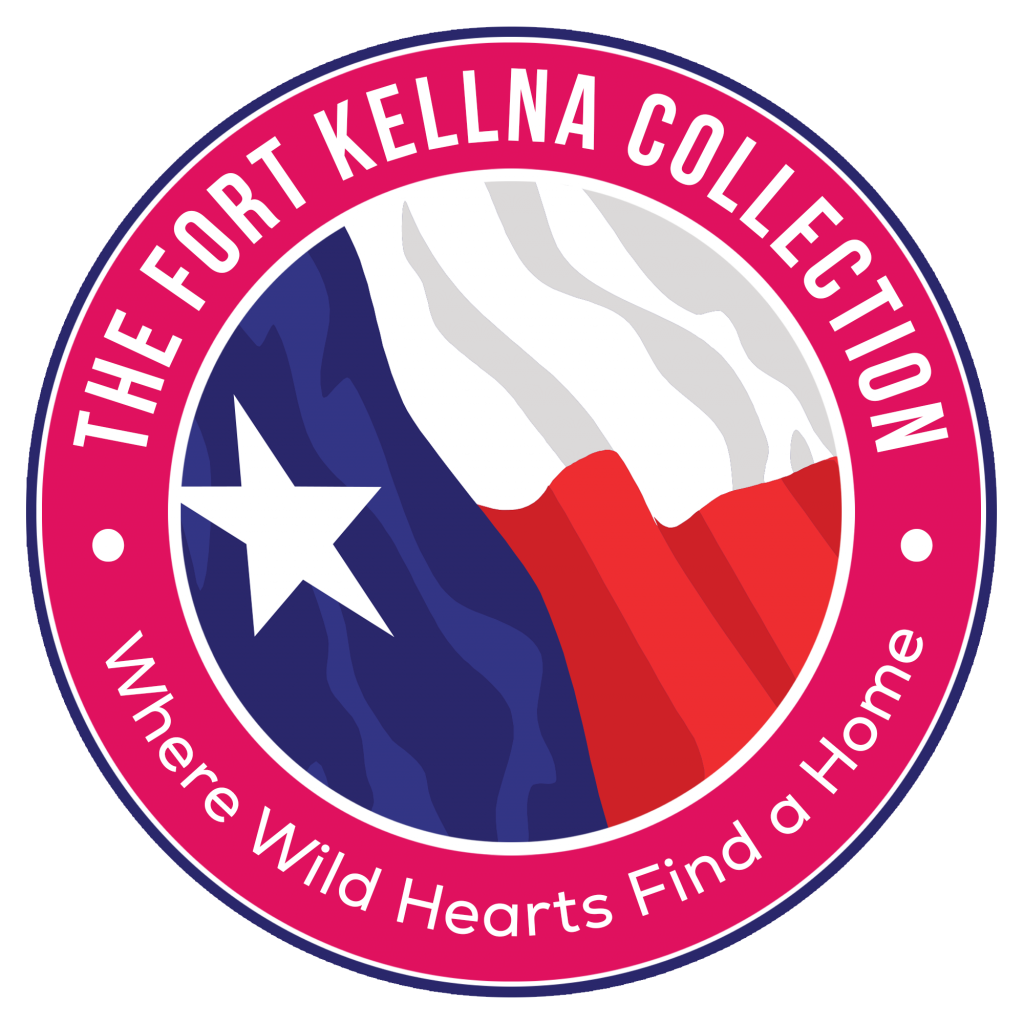 The Fort Kellna Badge American flag in a pink circle with white text for Shadow Over New Beginnings